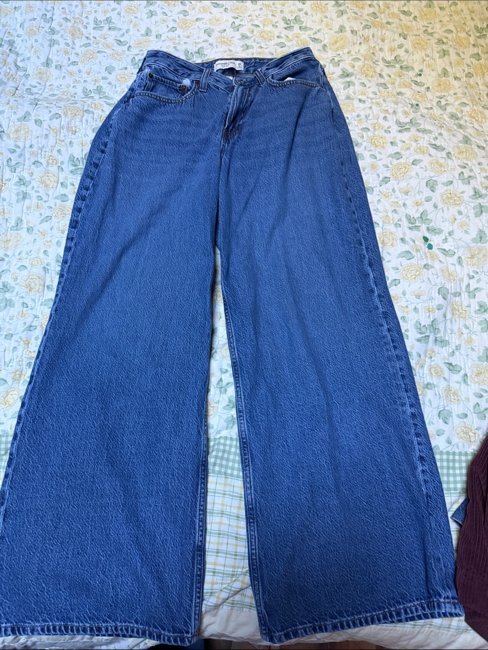 Abercrombie & Fitch Curve Love The Wide Leg High Rise Jeans Blue Waist 26